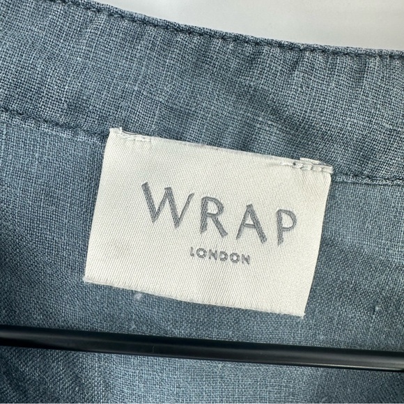 Wrap London Linen Shirt Dress Button Knee Coastal Pockets Casual Blue Womens 10 - Picture 5 of 14